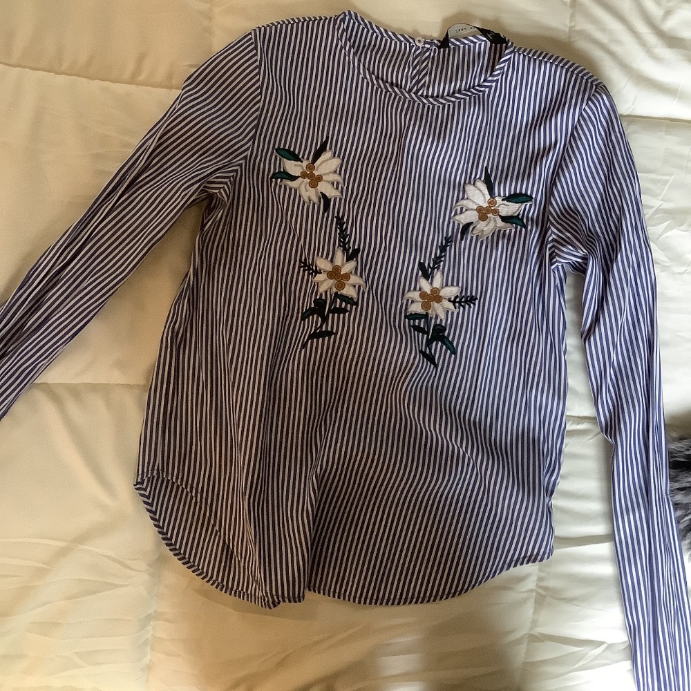 Zara stripe floral detail blouse